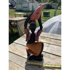 Punta Cana Wood Carving 19" Black Woman Carrying Water Colorful Mujer Samaritana